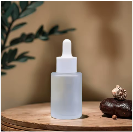 Fuyun 30ml Flat Shoulder Frosted Matte Glass Cosmetic Bottle with Essential Oil Dropper Clear Cosmetic Essential Oil Bottles ( moq- 100 )