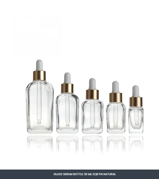 GLASS SERUM BOTTLE 30 ML SQR FN NATURAL MOQ-100