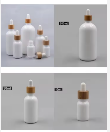 30ml 50ml 100ml Sizes Polished Packaging Bamboo Screw Lid White Porcelain Dropper Bottle for Skin Care