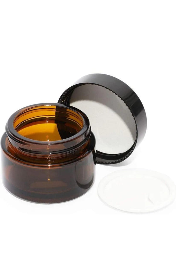 50 GRAM GLASS JAR SALAJEET AMBER WITH BLACK CAP ( MOQ 100)