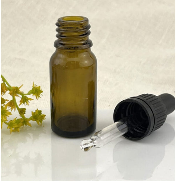 Amber Glass Bottle, Type B, Slim, Gold White Dropper, 10 ml