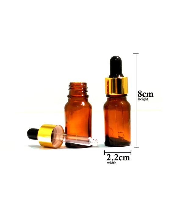 10ML GLASS BOTTLE AMBER COLOUR GOLDEN AND SILVER CAP ( MOQ 100 PCS )