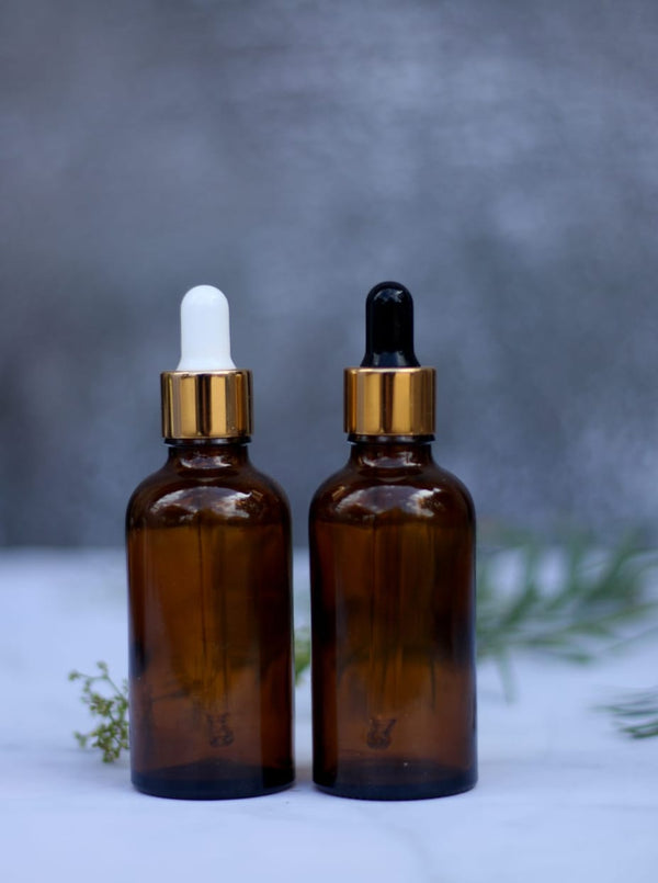 50ML AMBER GLASS BOTTLE WITH GOLDEN CAP ( MOQ 50 PCS)